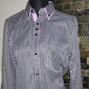 Classic Navy and White Striped Blouse Size XS